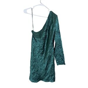 Third Form Dress Womens 6 Green Crinkle One Shoulder Long Sleeve Mini Party